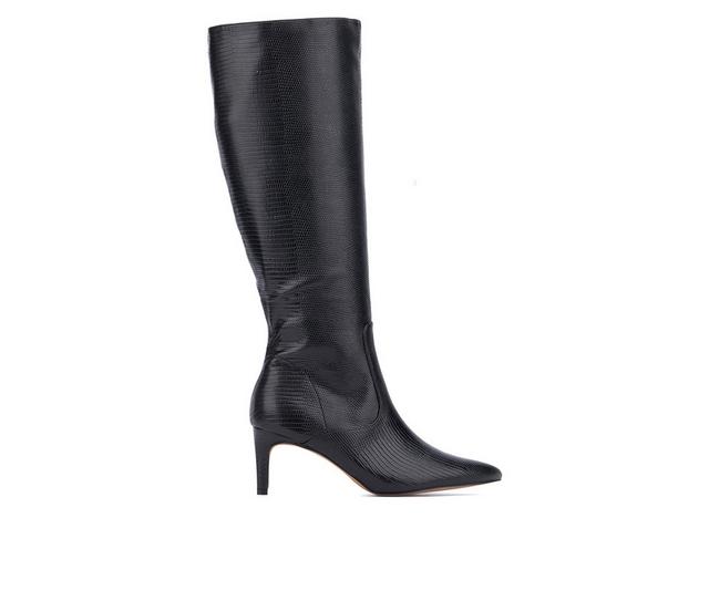 Women's New York and Company Piper Knee High Boots in Black Lizard color
