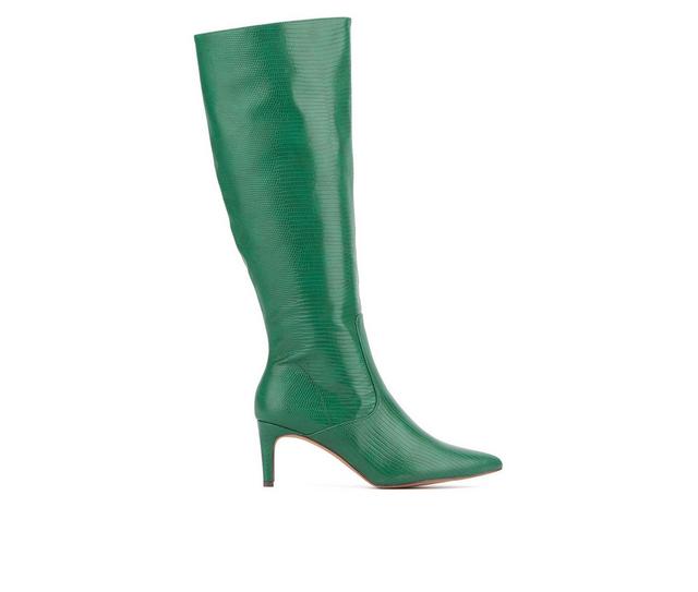 Women's New York and Company Piper Knee High Boots in Green Lizard color