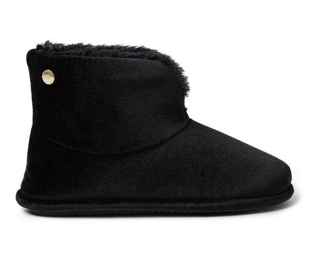 Dearfoams Sara Shiny Velour Bootie Slippers in Black color