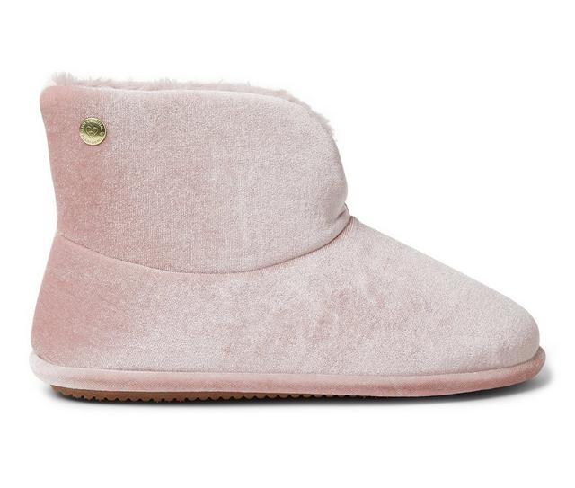 Dearfoams Sara Shiny Velour Bootie Slippers in Pale Mauve color