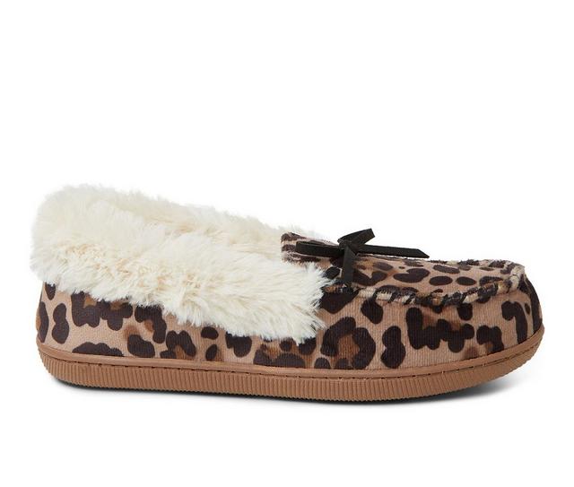 Dearfoams Kristen Holiday Tie Moccasin Slippers in Leopard color