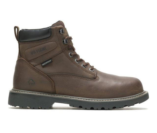 Men's Wolverine Floorhand Waterproof Steel Toe Work Boots in Dark Brown color