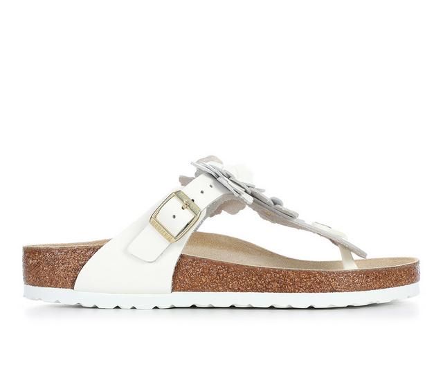 Women's Birkenstock Gizeh Leather Footbed Sandals in White Flowers color
