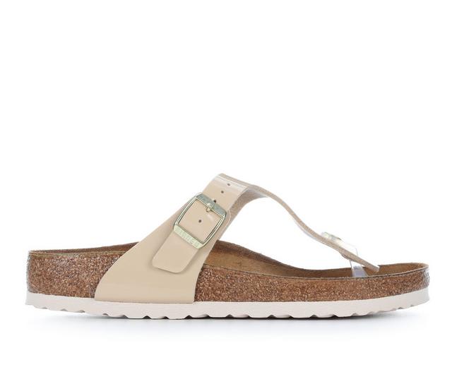 Women's Birkenstock Gizeh Leather Footbed Sandals in Sand color