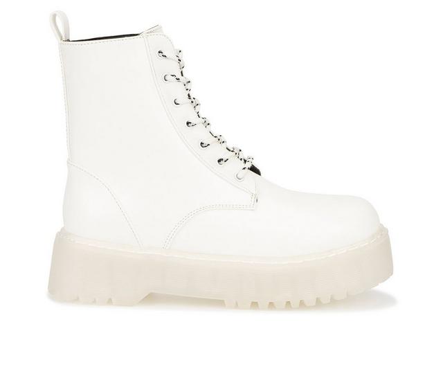 Women's Olivia Miller Gina Platform Combat Boots in White color