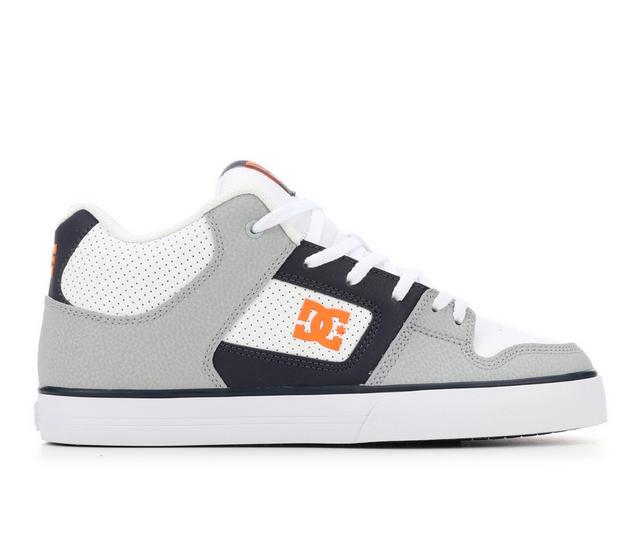 Men's DC Pure Mid Skate Shoes in White/Grey/Org color