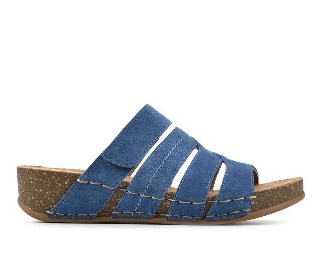 Women's White Mountain Fame Footbed Sandals in Denim Blue color
