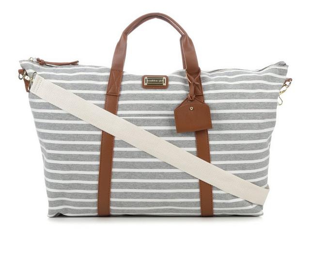 Madden Girl Jersey Weekender Handbag in Gray Stripe color