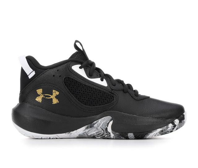 Kids' Under Armour Big Kid Lockdown 6 Basketball Shoes in Blk/Wht/Gold color