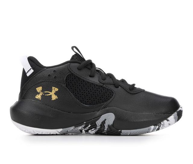 Boys' Under Armour Little Kid Lockdown 6 Basketball Shoes in Blk/Wht/Gold color