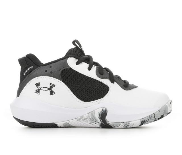 Boys' Under Armour Little Kid Lockdown 6 Basketball Shoes in White/Grey/Blk color