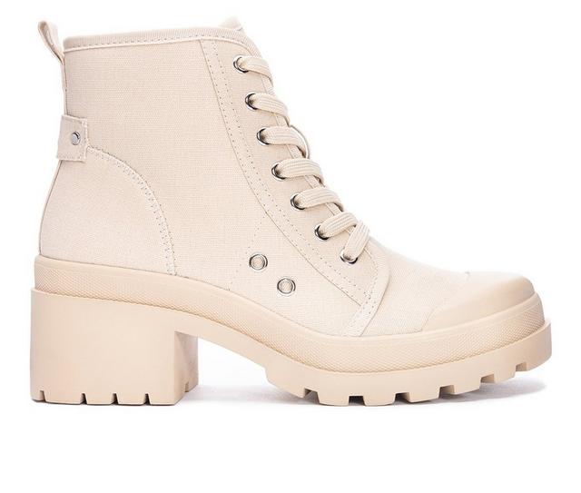 Women's Chinese Laundry Bunny Lace-Up Boots in Cream color