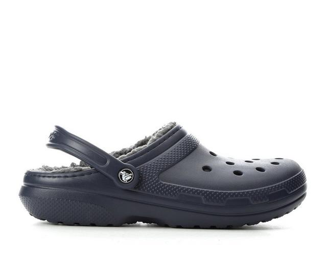 Adults' Crocs Classic Lined Clogs in Navy/Charcoal color