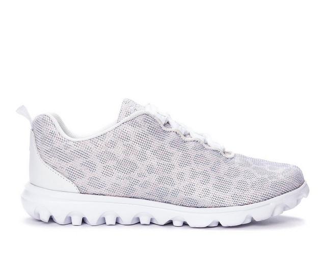 Women's Propet TravelActiv Safari Walking Shoes in White Cheetah color