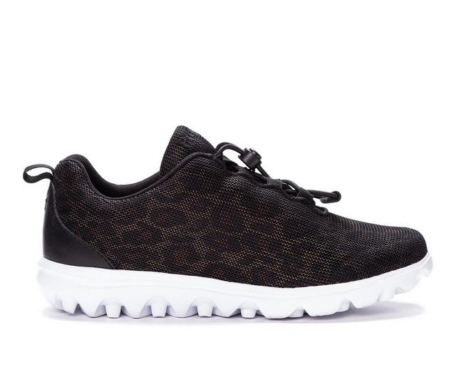 Women's Propet TravelActiv Safari Walking Shoes in Black Cheetah color