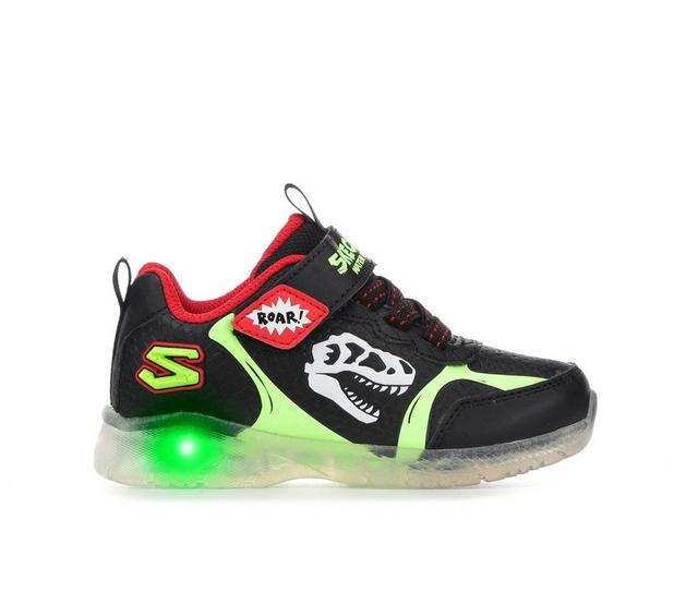 Boys' Skechers Toddler & Little Kid Dino-Glo Light-Up Shoes in Black/Lime/Red color