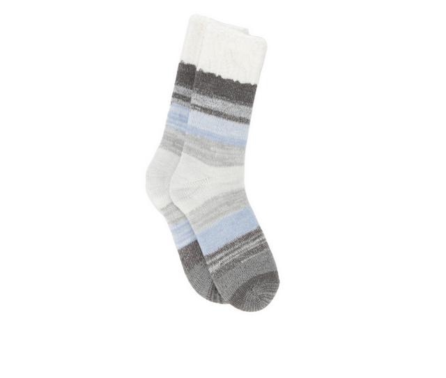 FireSide Women's Cozy Lodge Crew Socks in Blue/Grey Strip color