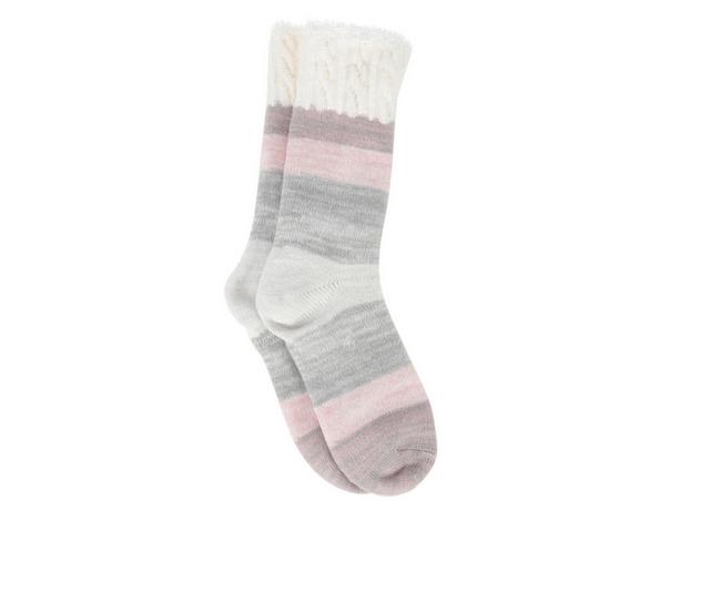 FireSide Women's Cozy Lodge Crew Socks in Pnk/Gry Stripe color