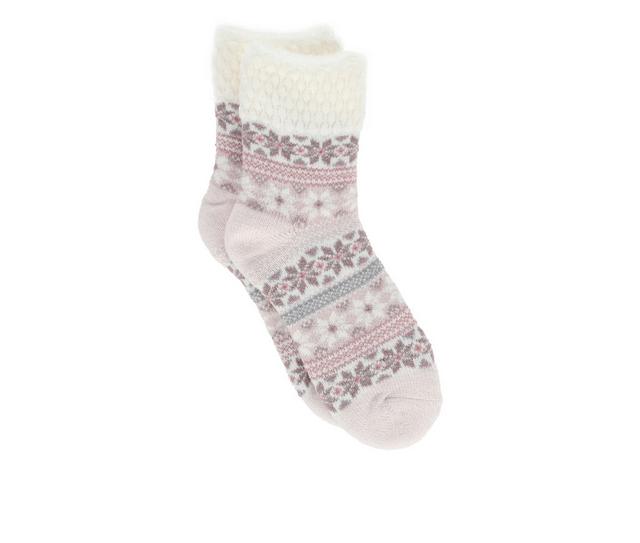 FireSide Women's Cozy Lodge Crew Socks in Pnk Quilt Snowf color
