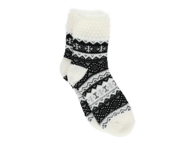 FireSide Women's Cozy Lodge Crew Socks in Blk Quilt Snowf color