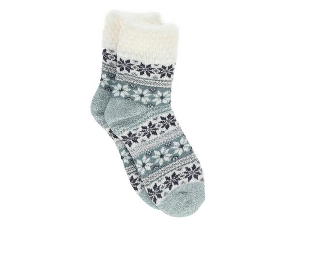 FireSide Women's Cozy Lodge Crew Socks in Blu Quilt Snowf color