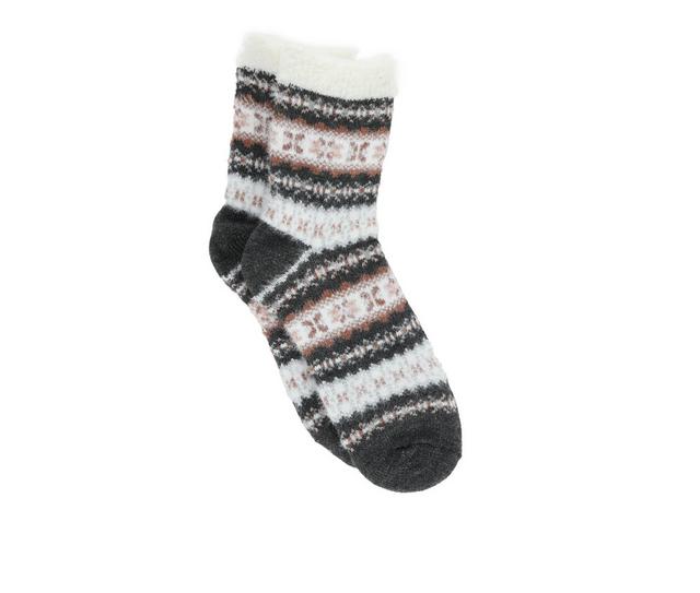 FireSide Women's Cozy Lodge Crew Socks in Brown Fair Isle color