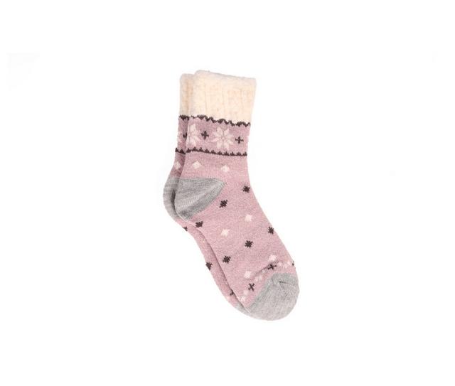 FireSide Women's Cozy Lodge Mid Crew Socks in Snowy Pink color