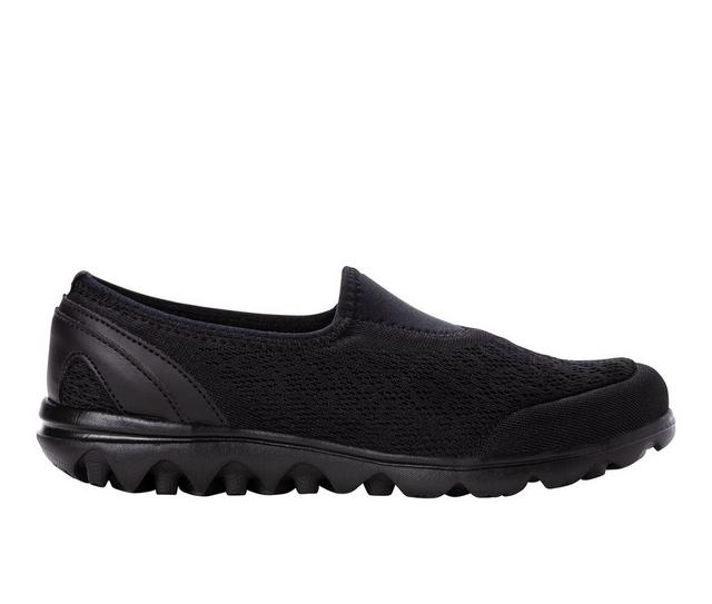 Women's Propet TravelActiv Slip-On Sneakers in Black/Black color