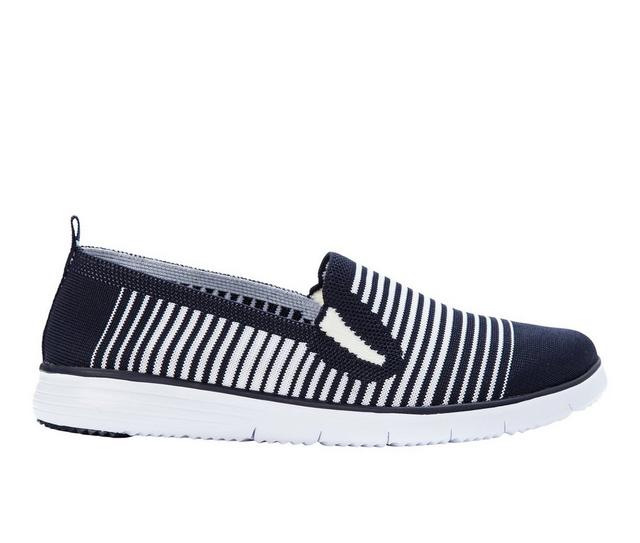 Women's Propet TravelFit Slip-On Sneakers in Navy/White color