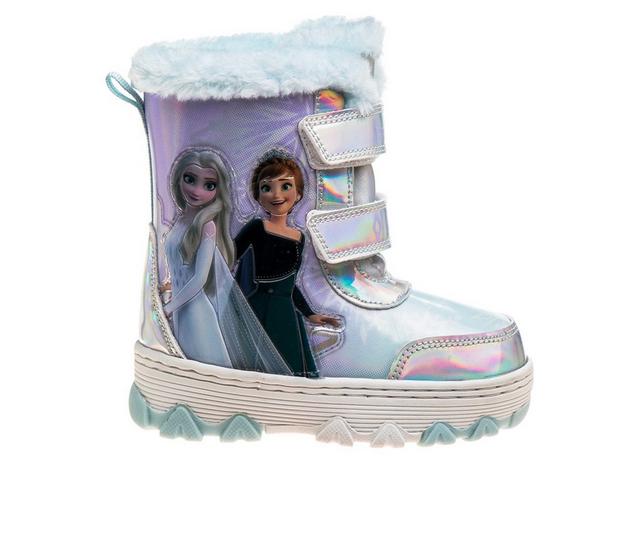 Girls' Disney Toddler & Little Kid Frozen Snowy Sister Winter Boot in Silver/Blue color