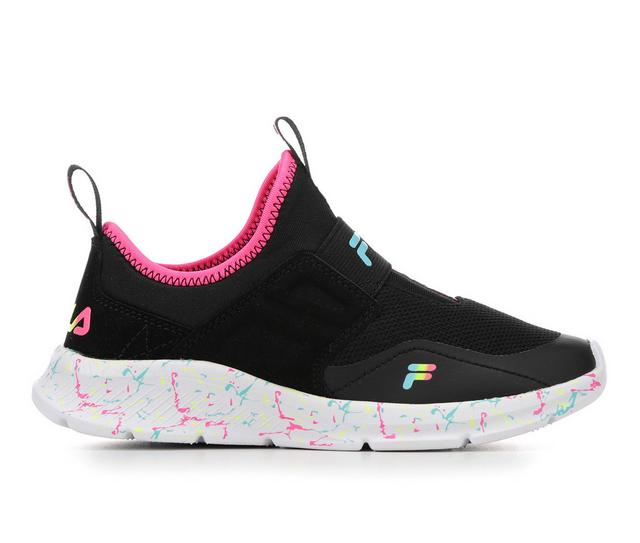 Girls' Fila Little Kid & Big Kid Landbuzzer Marble Running Shoes in Blk/Wht/Multi color