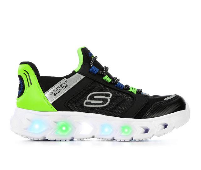 Boys' Skechers Little Kid & Big Kid Hypno-Flash 2 Slip-Ins Light-Up Sneakers in Blk/Wht/Lime color