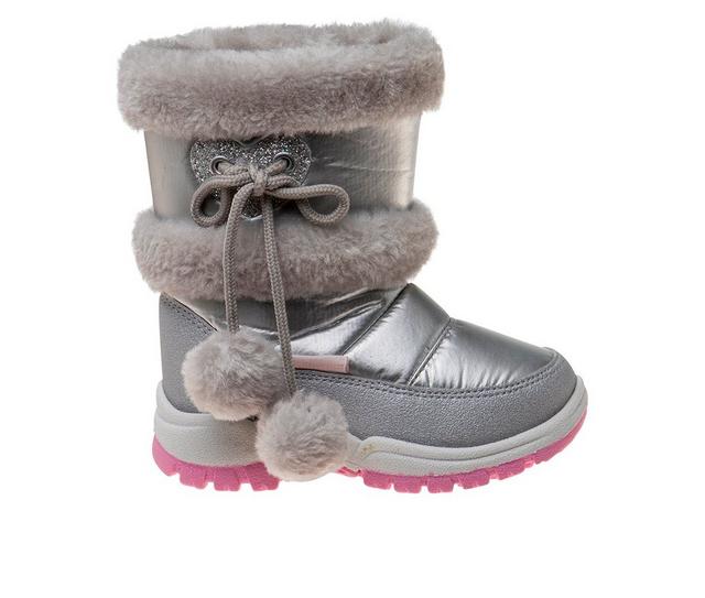 Girls' Rugged Bear Little Kid & Big Kid Cozy Bear Snow Boots in Silver/Pink color