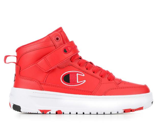 Boys' Champion Big Kid Drome Power High-Top Sneakers in Scarlet/Wht/Blk color