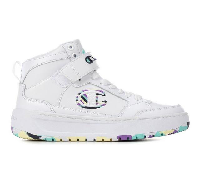 Girls' Champion Big Kid Drome Power High-Top Sneakers in Wht/Ppl/Multi color