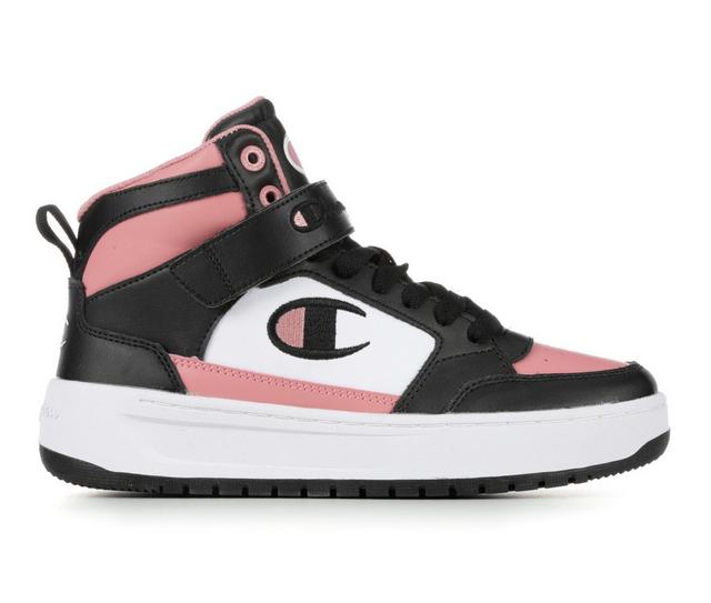 Girls' Champion Big Kid Drome Power High-Top Sneakers in White/Blk/Rose color