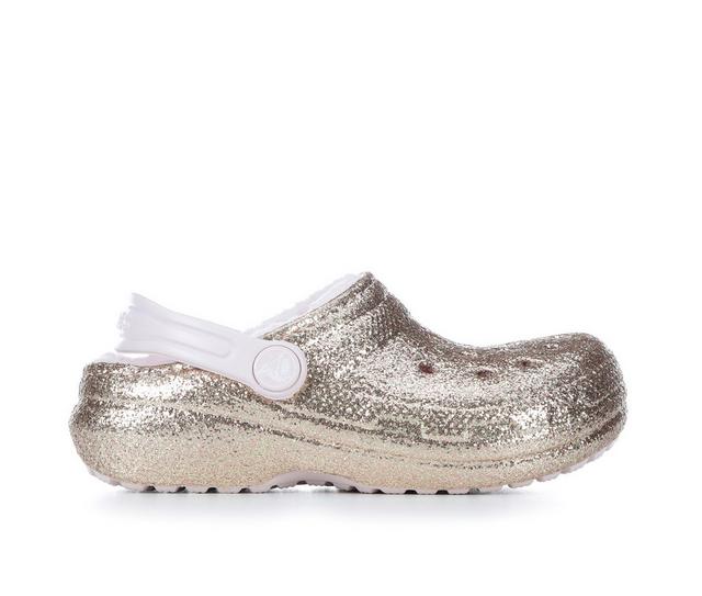Girls' Crocs Little Kid & Big Kid Classic Glitter Lined Clogs in Gold/Pink color