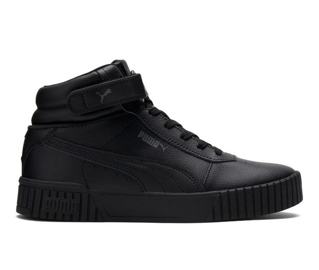 Girls' Puma Big Kid Carina 2.0 Mid Sustainable Sneakers in Black/Black color