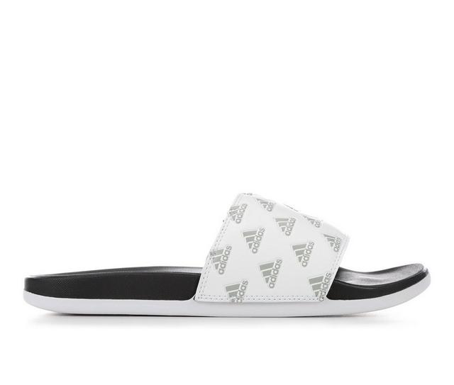 Women's Adidas Adilette Comfort Logo Sport Slides in White/Grey/Wht color