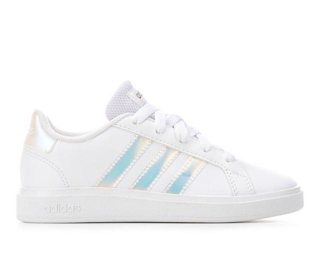 Girls' Adidas Little Kid & Big Kid Grand Court 2.0 Sustainable Sneakers in Wht/Iridescent color