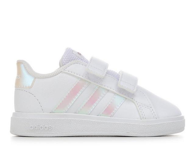 Kids' Adidas Toddler Grand Court 2.0 Sneakers in Wht/Iridescent color