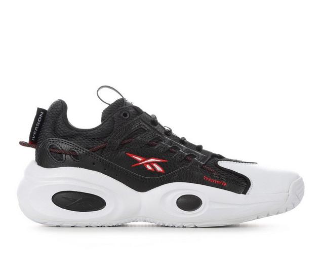 Boys' Reebok Big Kid Solution Mid Basketball Shoes in Blk/Wht/Red color