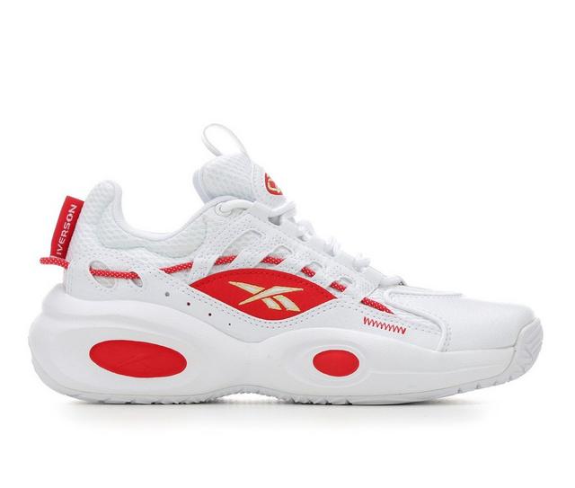 Boys' Reebok Big Kid Solution Mid Basketball Shoes in Wht/Red/Gold color