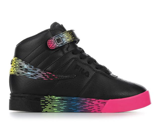 Girls' Fila Little Kid & Big Kid Vulc 13 Halftone 2 High-Top Sneakers in Blk/Ylw/Pink color