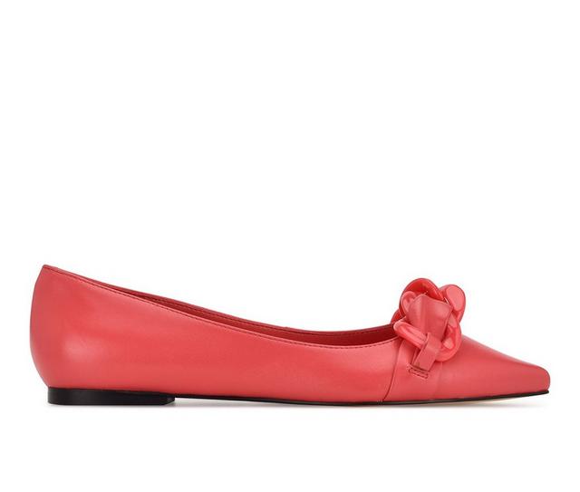 Women's Nine West Buyme Flats in Coral Leather color