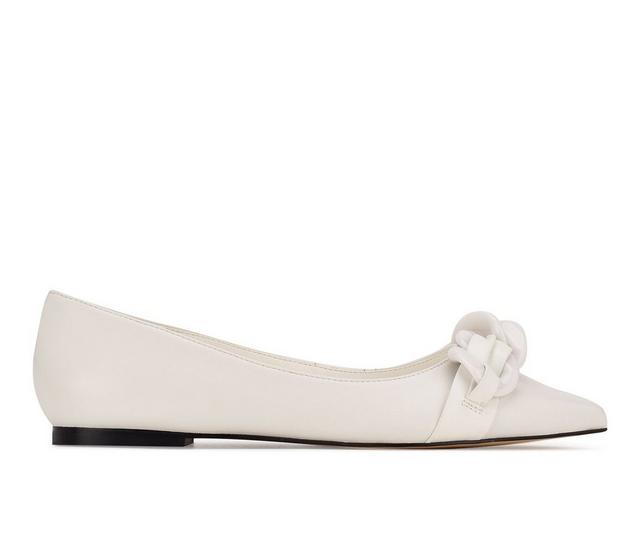 Women's Nine West Buyme Flats in White Leather color