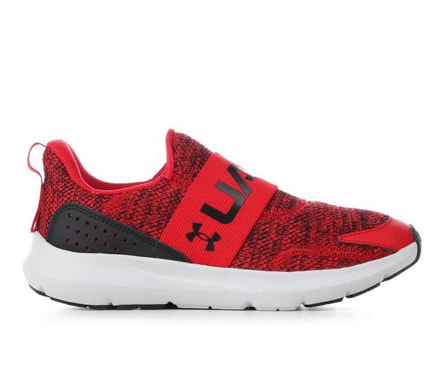 Boys' Under Armour Big Kid Surge 3 Slip-On Running Shoes in Red/Blk/Blk color