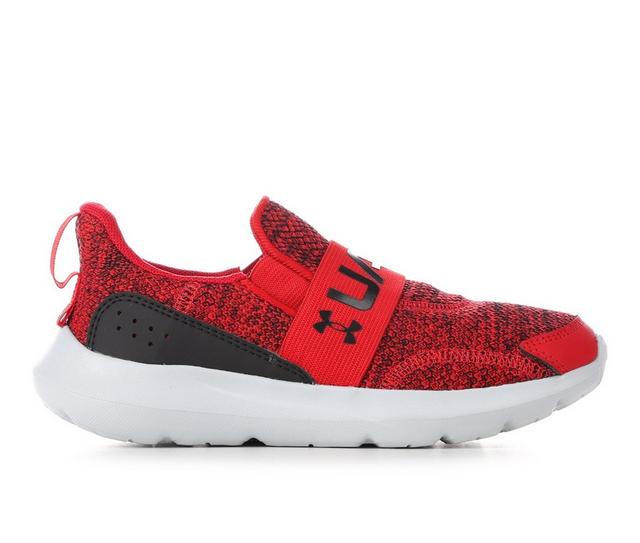 Boys' Under Armour Little Kid Surge 3 Slip-On Running Shoes in Red/Blk/Blk color