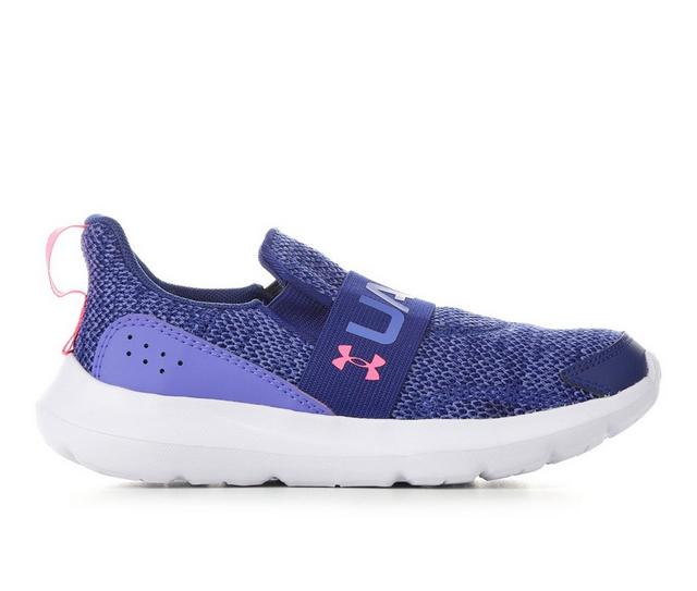Girls' Under Armour Little Kid Surge 3 Slip-On Running Shoes in Blue/Violet/Pnk color