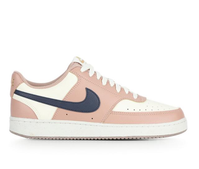 Women's Nike Court Vision Low Next Nature Sustainable Sneakers in Pink/Navy/Gold color
